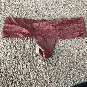 Pink Victoria secret mauve floral lace and cotton thong/ cheekster